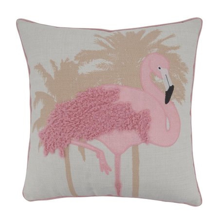 SARO LIFESTYLE SARO 9130.P18SP 18 in. Square Flamingo Print Throw Pillow with Poly Filling 9130.P18SP